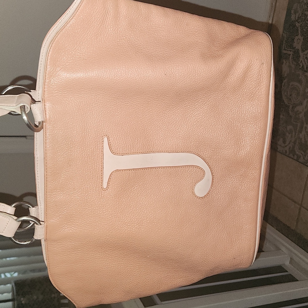 Peach Genuine Leather Tote Bag with Monogram J